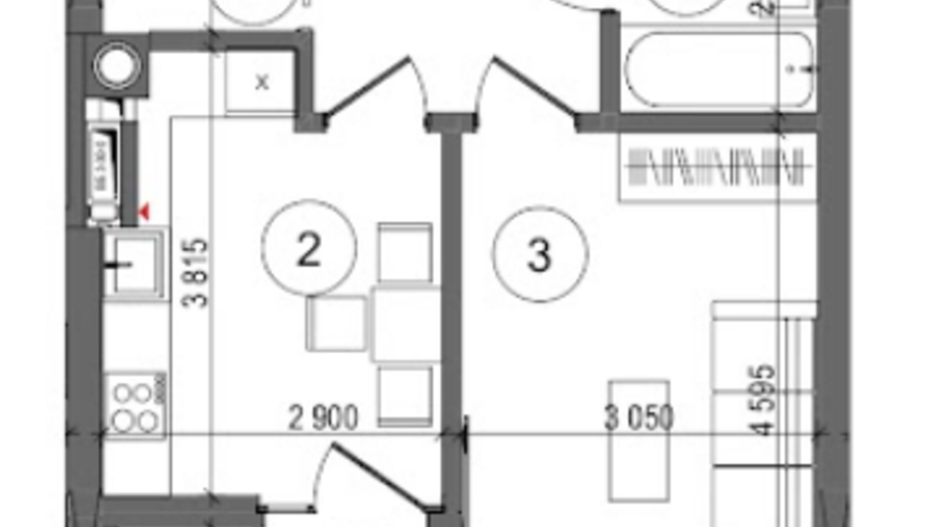 Планировка 1-комнатной квартиры в ЖК Protsev 40 м², фото 360902