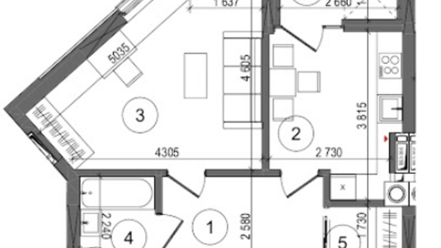 Планування 1-кімнатної квартири в ЖК Protsev 47.12 м², фото 360903