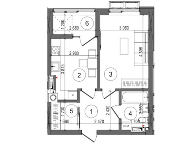 ЖК Protsev: планировка 1-комнатной квартиры 40 м²