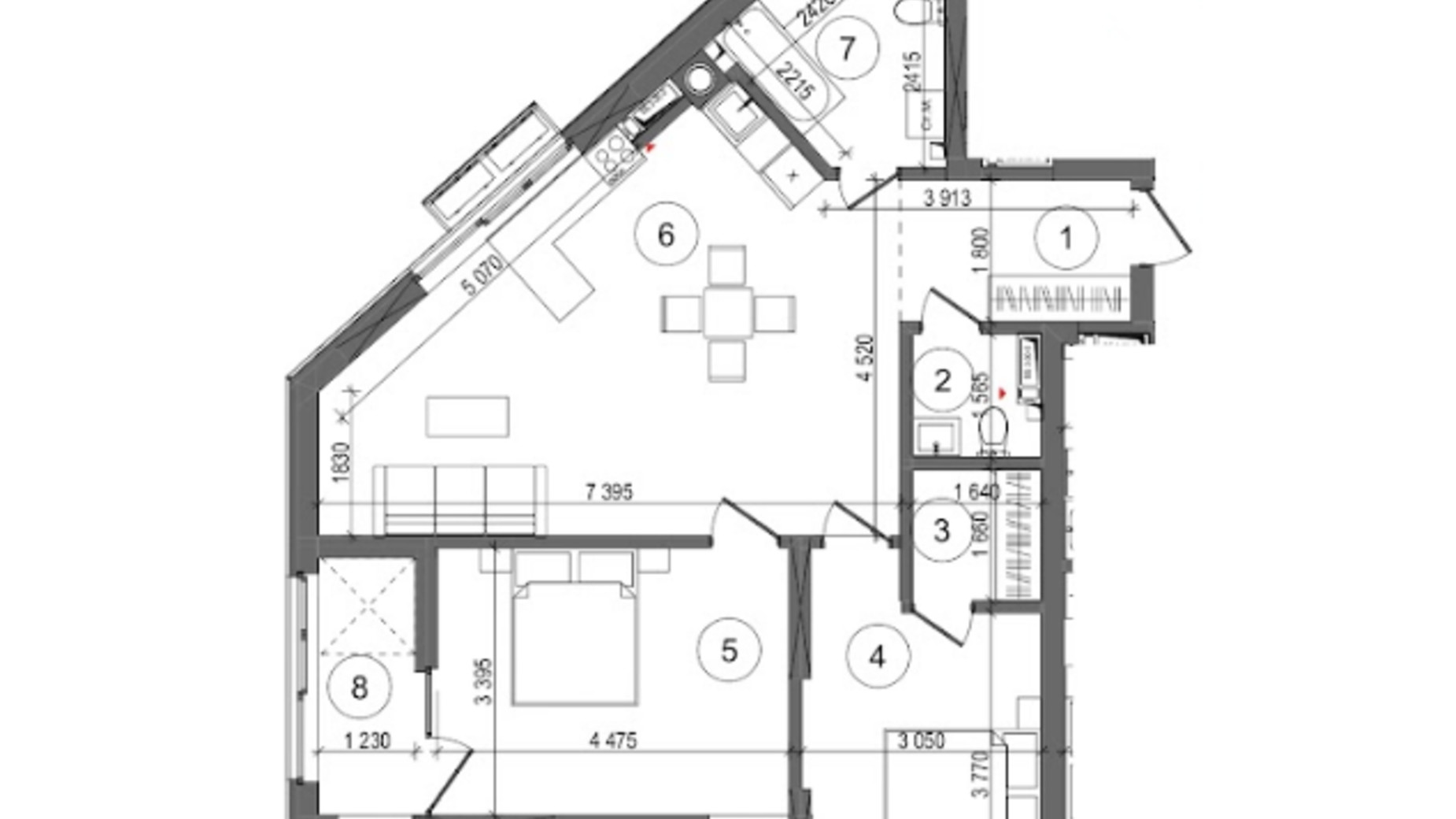 Планування 2-кімнатної квартири в ЖК Protsev 79.77 м², фото 360907
