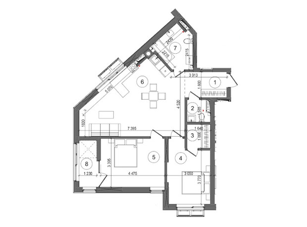 ЖК Protsev: планування 2-кімнатної квартири 79.77 м²