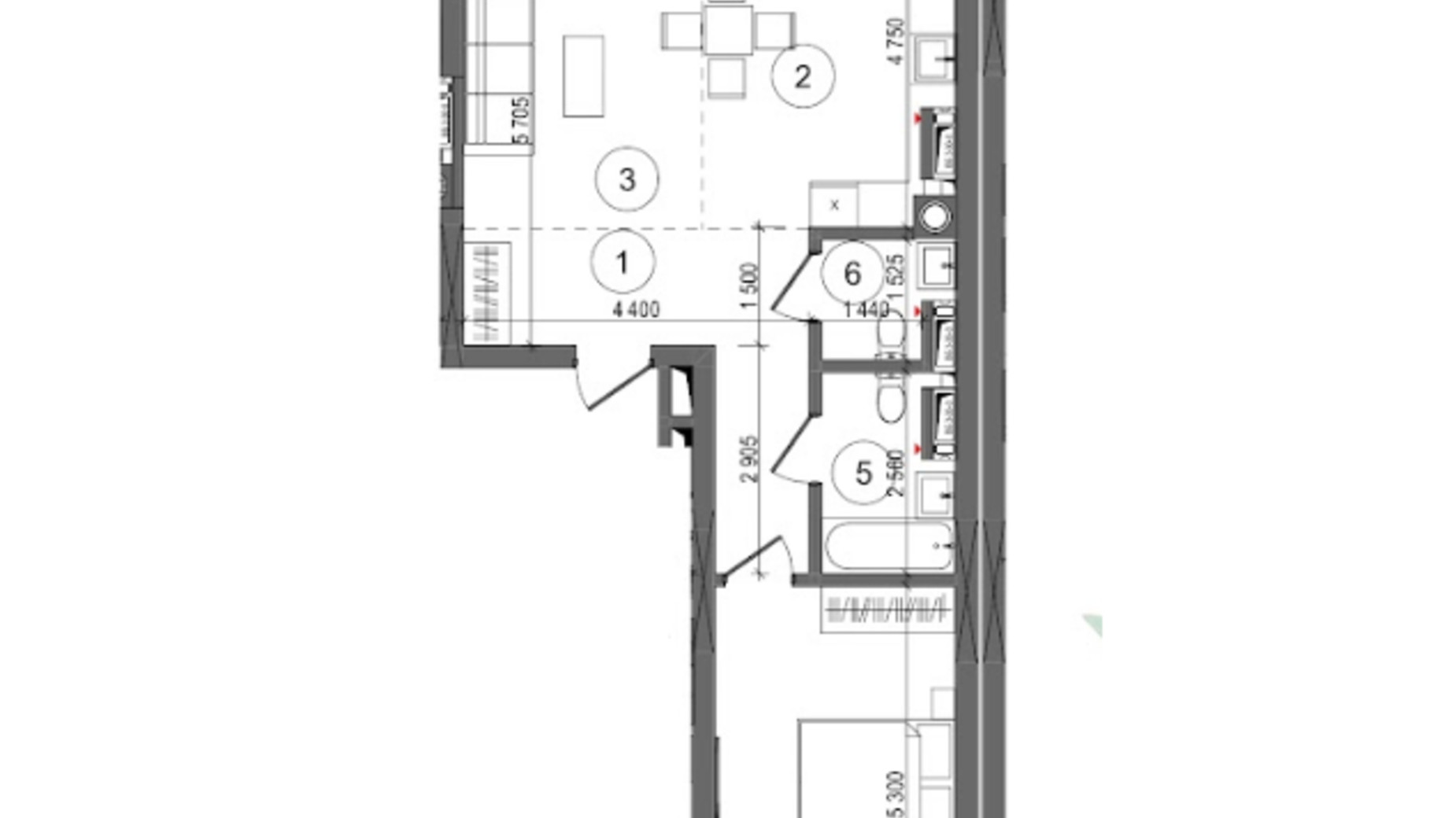 Планировка 2-комнатной квартиры в ЖК Protsev 63.68 м², фото 360908