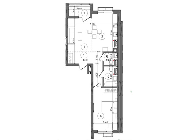 ЖК Protsev: планировка 2-комнатной квартиры 63.68 м²