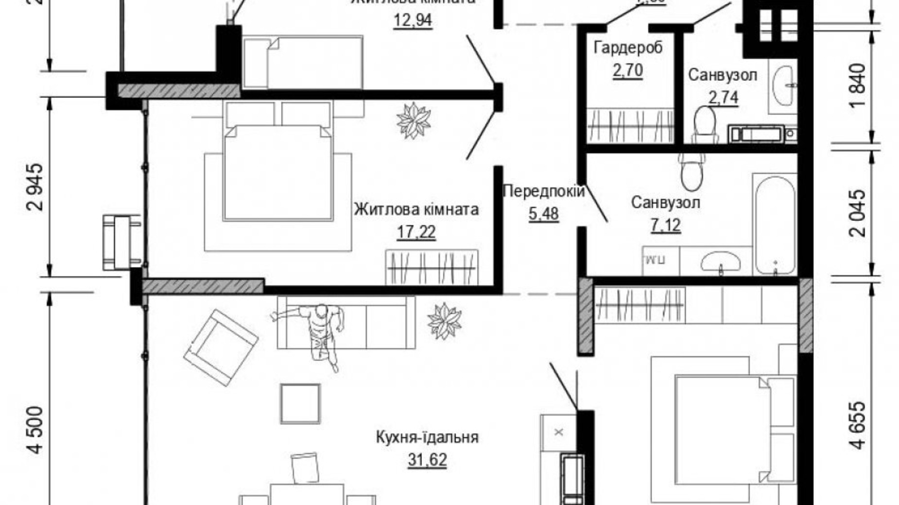 Планировка 3-комнатной квартиры в ЖК Pusha house 104.95 м², фото 360971