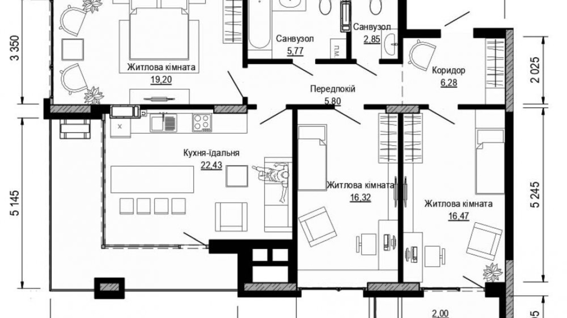 Планировка 3-комнатной квартиры в ЖК Pusha house 101.01 м², фото 360972