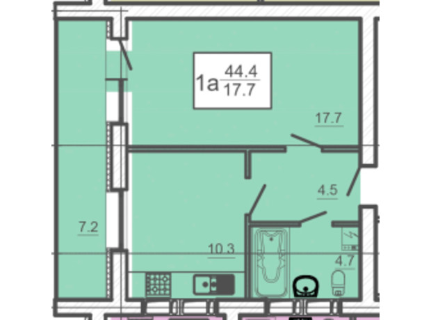 ЖК Оазис: планировка 1-комнатной квартиры 44.4 м²