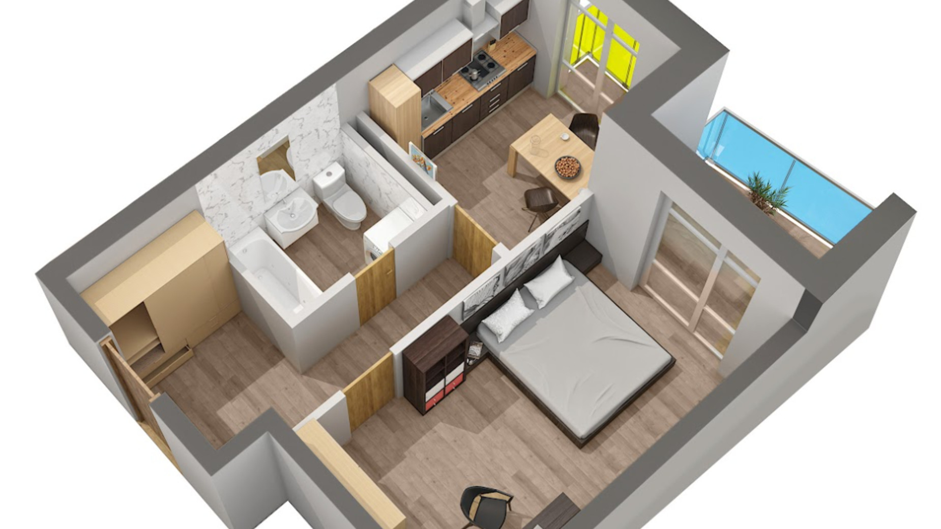 Планування 1-кімнатної квартири в ЖК Калейдоскоп 39.39 м², фото 361413
