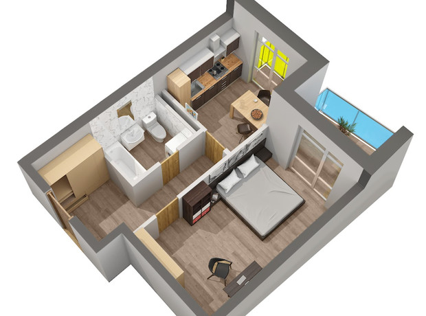 ЖК Калейдоскоп: планировка 1-комнатной квартиры 39.39 м²