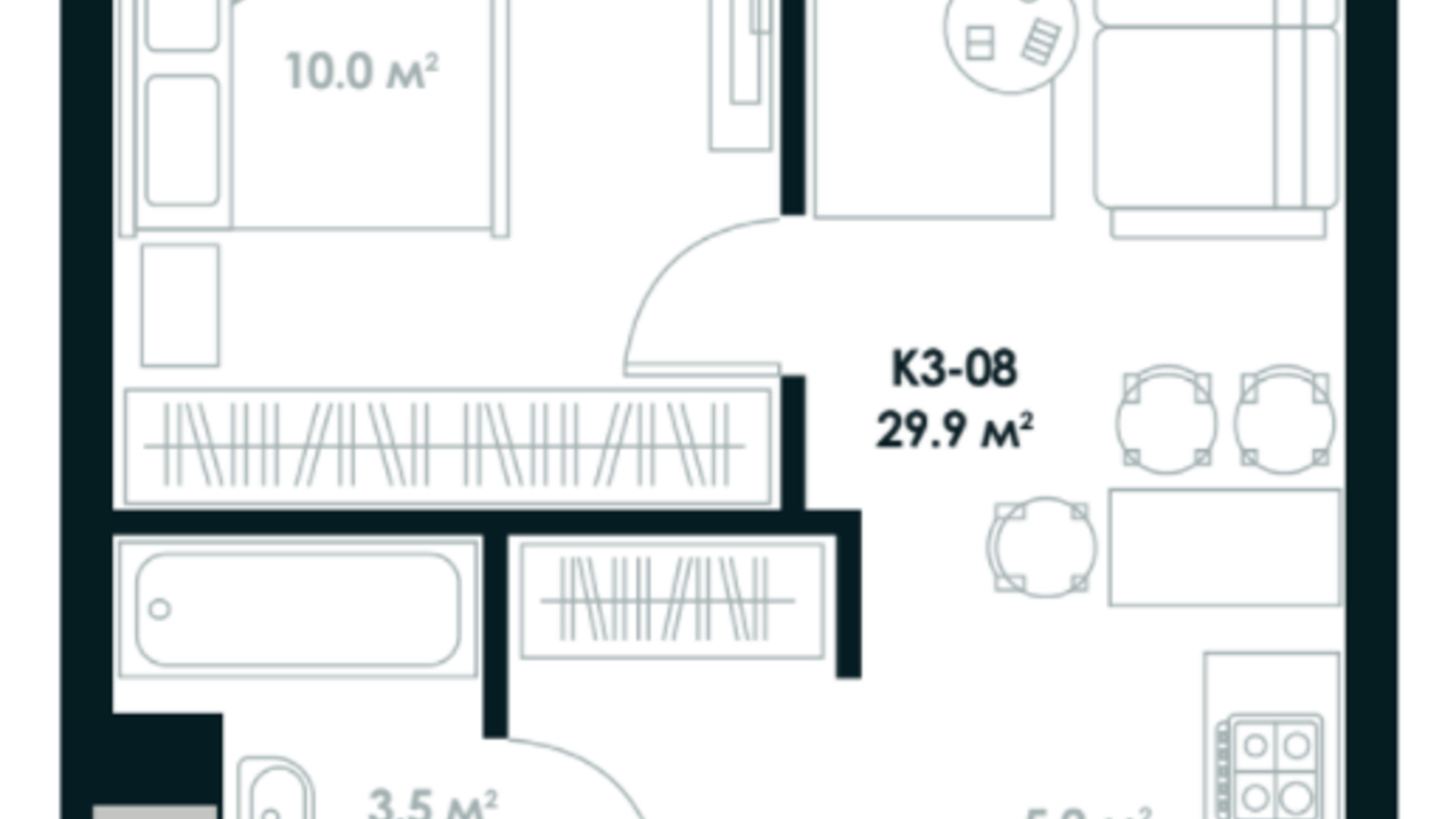 Планировка 1-комнатной квартиры в ЖК Atria City. Teremky 29.9 м², фото 361511