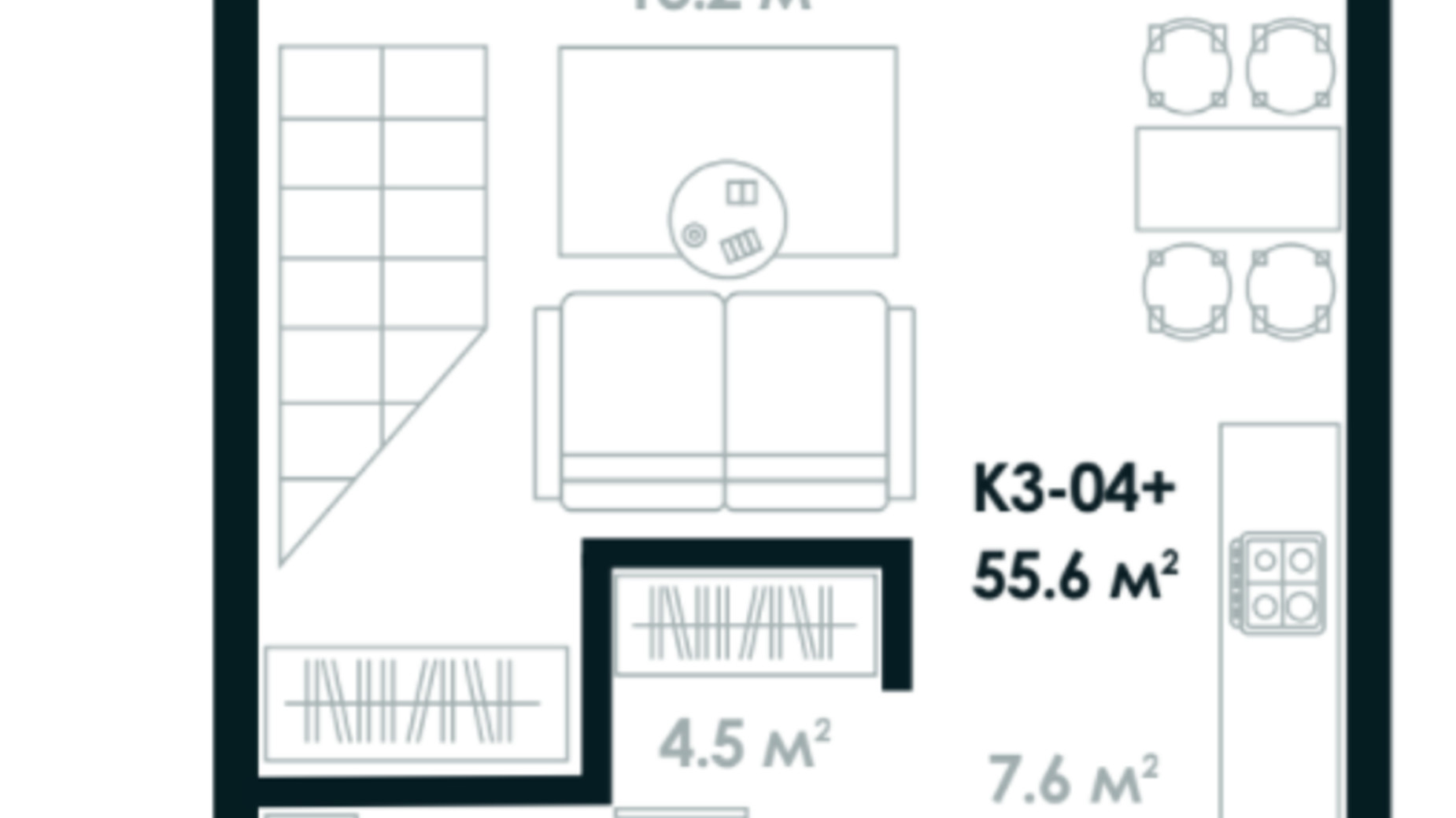 Планировка много­уровневой квартиры в ЖК Atria City. Teremky 55.6 м², фото 361540