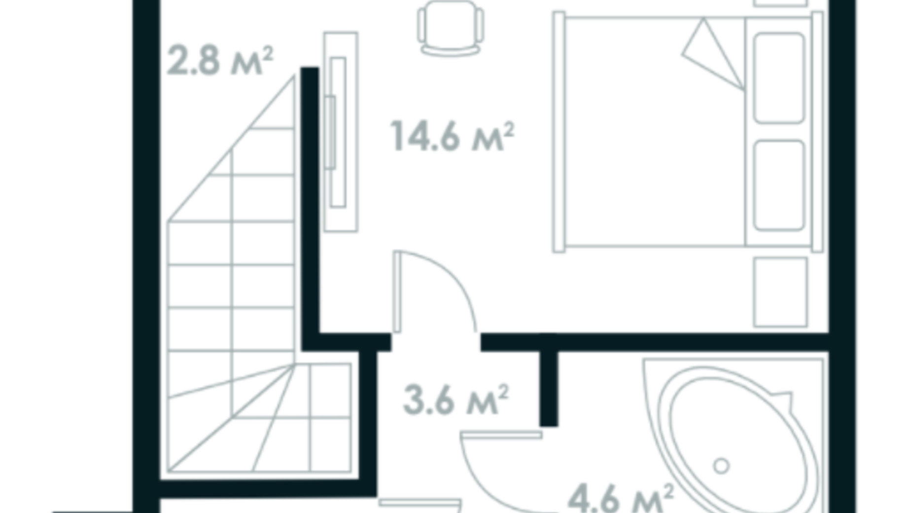 Планировка много­уровневой квартиры в ЖК Atria City. Teremky 55.6 м², фото 361541