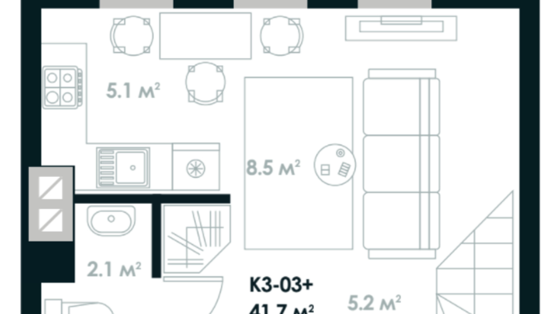 Планировка много­уровневой квартиры в ЖК Atria City. Teremky 41.7 м², фото 361542