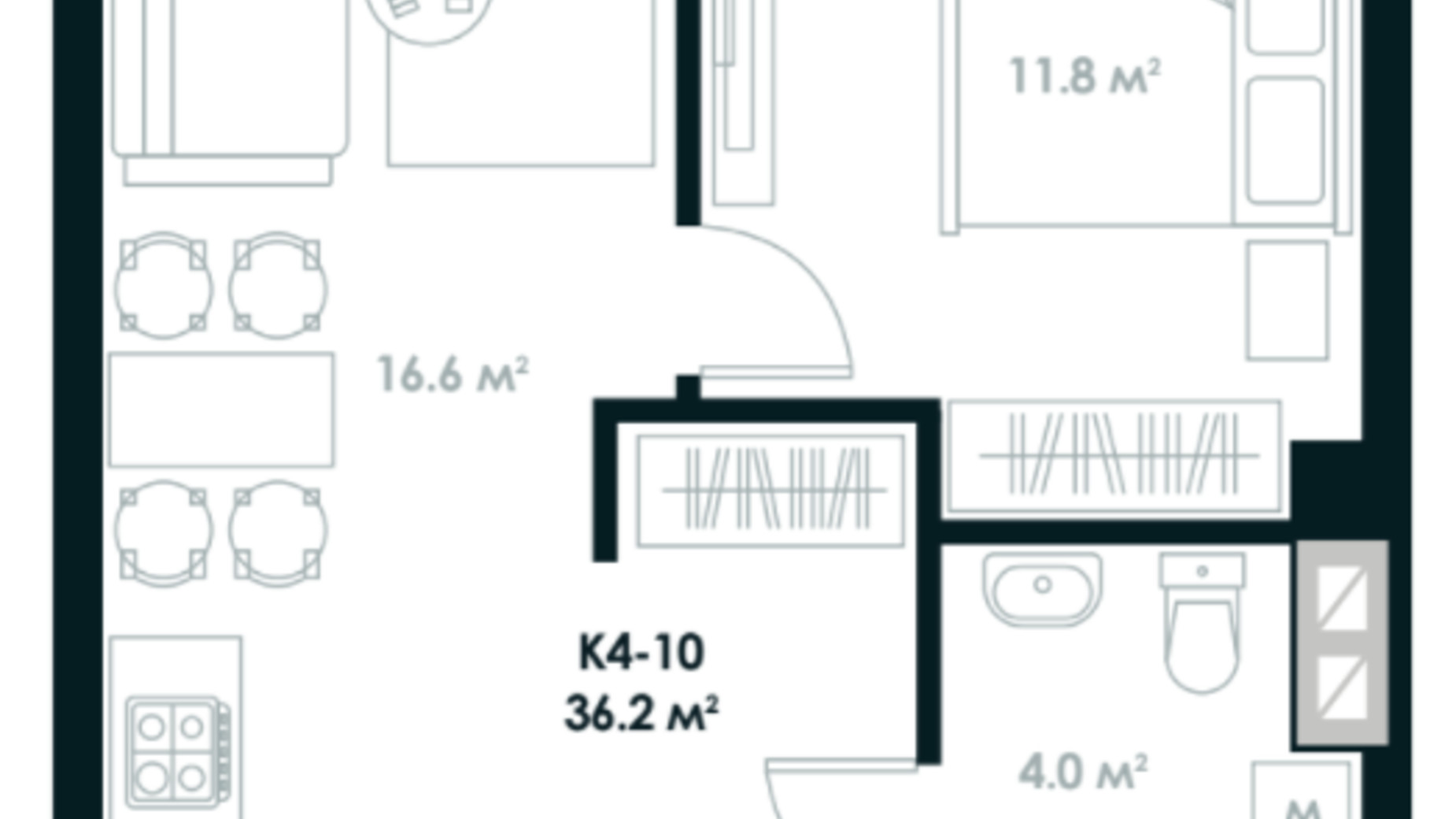 Планировка 1-комнатной квартиры в ЖК Atria City. Teremky 36.2 м², фото 361551