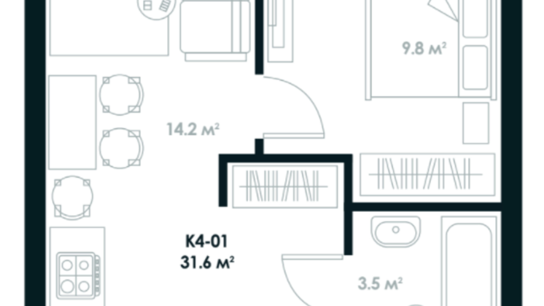 Планування 1-кімнатної квартири в ЖК Atria City. Teremky 31.6 м², фото 361558