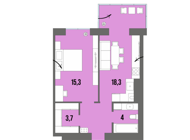 ЖК Dream Town: планировка 1-комнатной квартиры 46.5 м²
