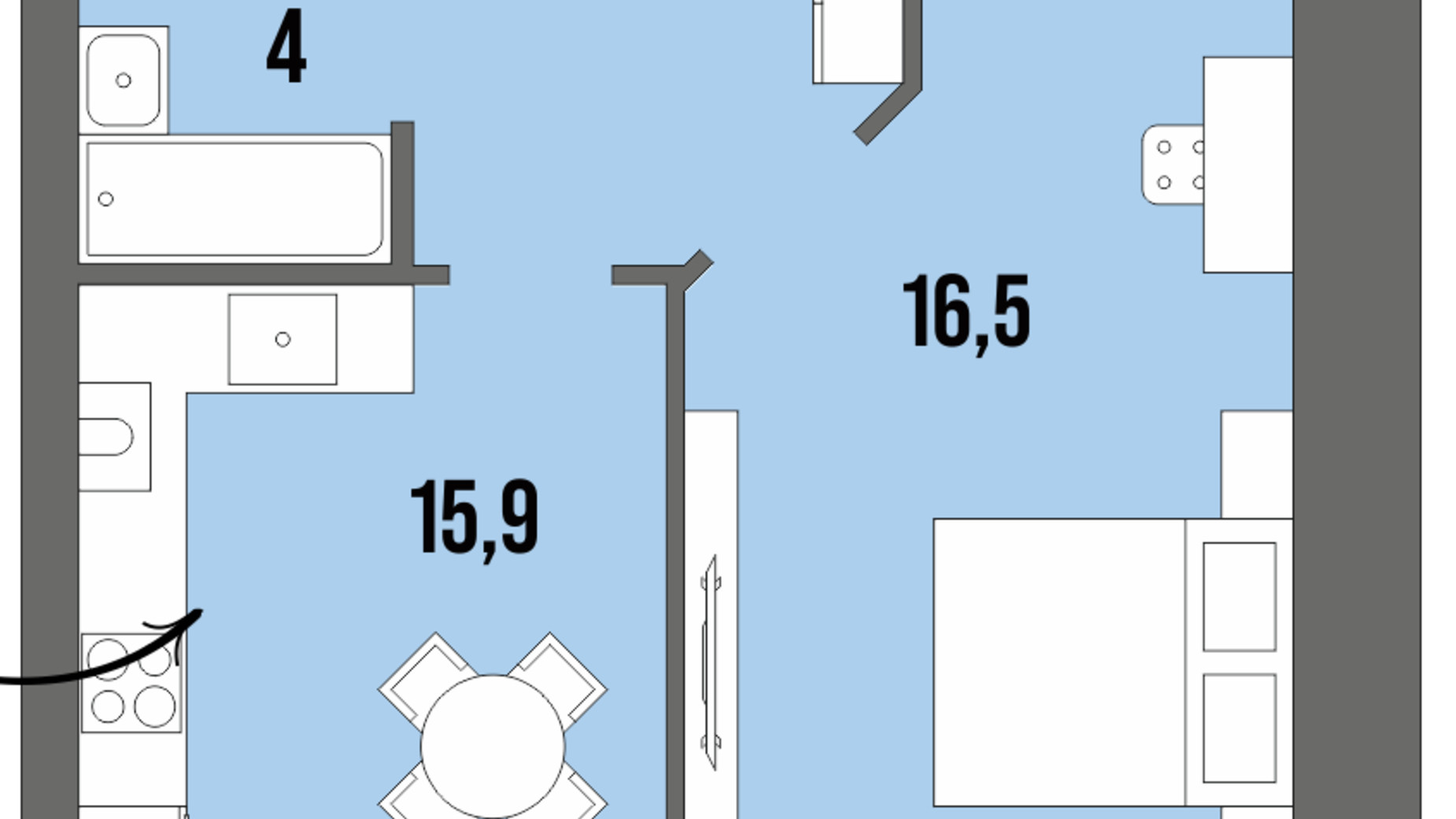 Планування 1-кімнатної квартири в ЖК Dream Town 45.1 м², фото 362020