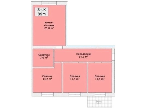 ЖК вул. Малиновського, 20: планування 2-кімнатної квартири 89 м²