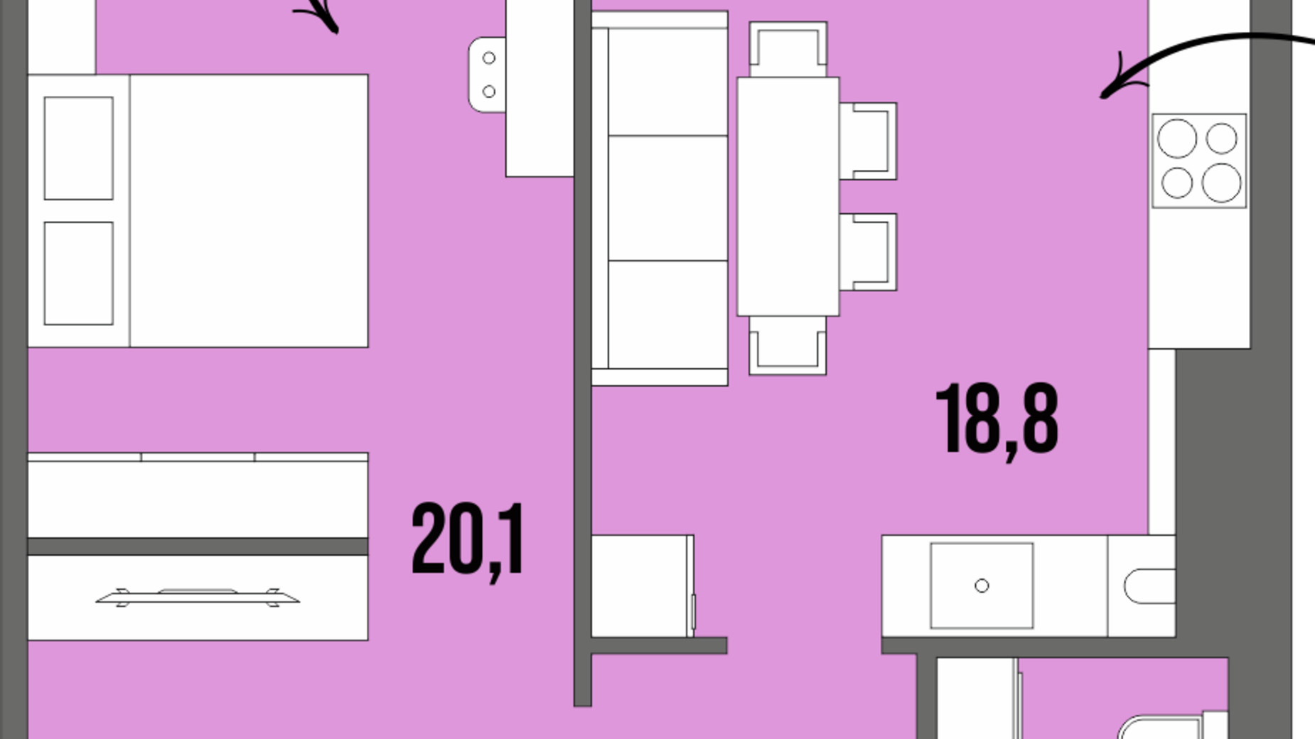 Планування 1-кімнатної квартири в ЖК Dream Town 47.1 м², фото 362028