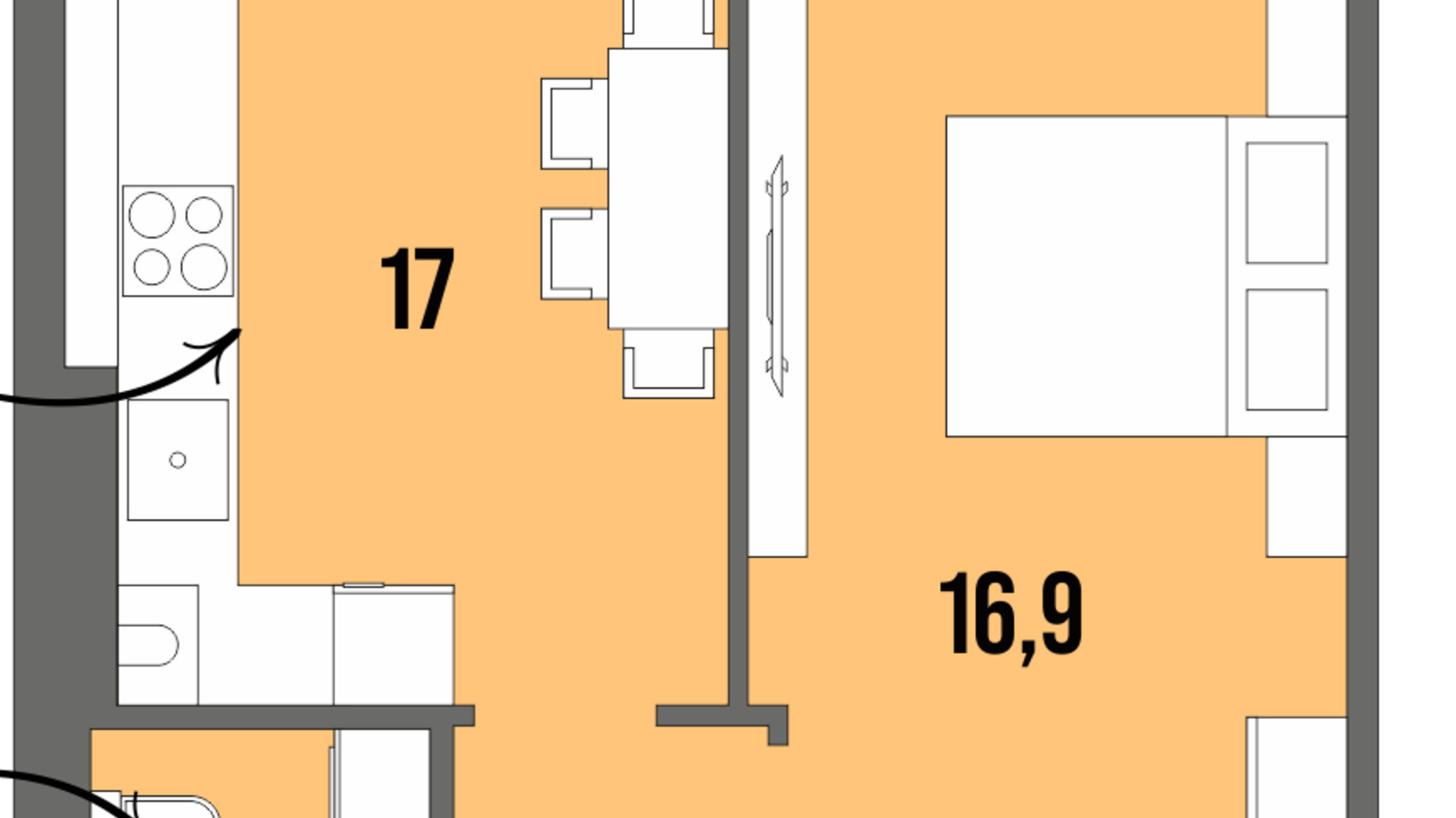 Планування 1-кімнатної квартири в ЖК Dream Town 41.4 м², фото 362029