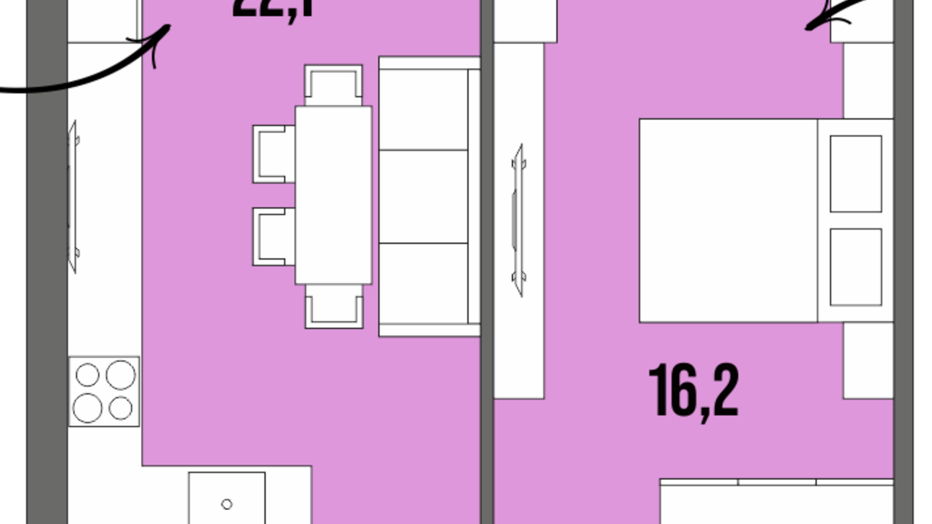 Планировка 1-комнатной квартиры в ЖК Dream Town 50.4 м², фото 362035