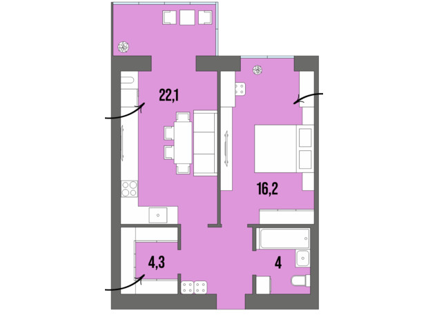 ЖК Dream Town: планування 1-кімнатної квартири 50.4 м²