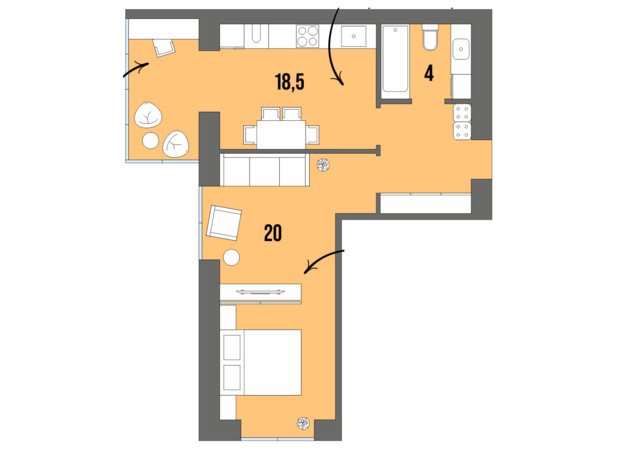 ЖК Dream Town: планировка 1-комнатной квартиры 47.8 м²