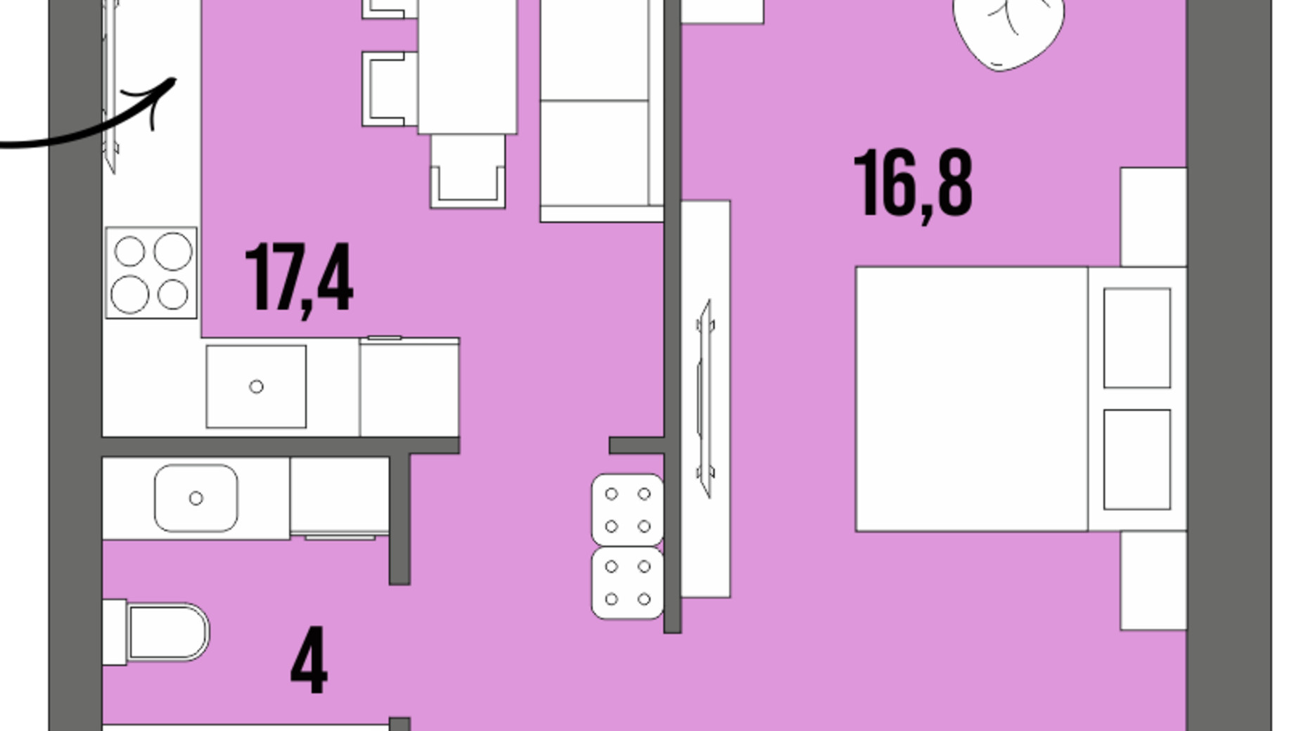 Планування 1-кімнатної квартири в ЖК Dream Town 43.9 м², фото 362049