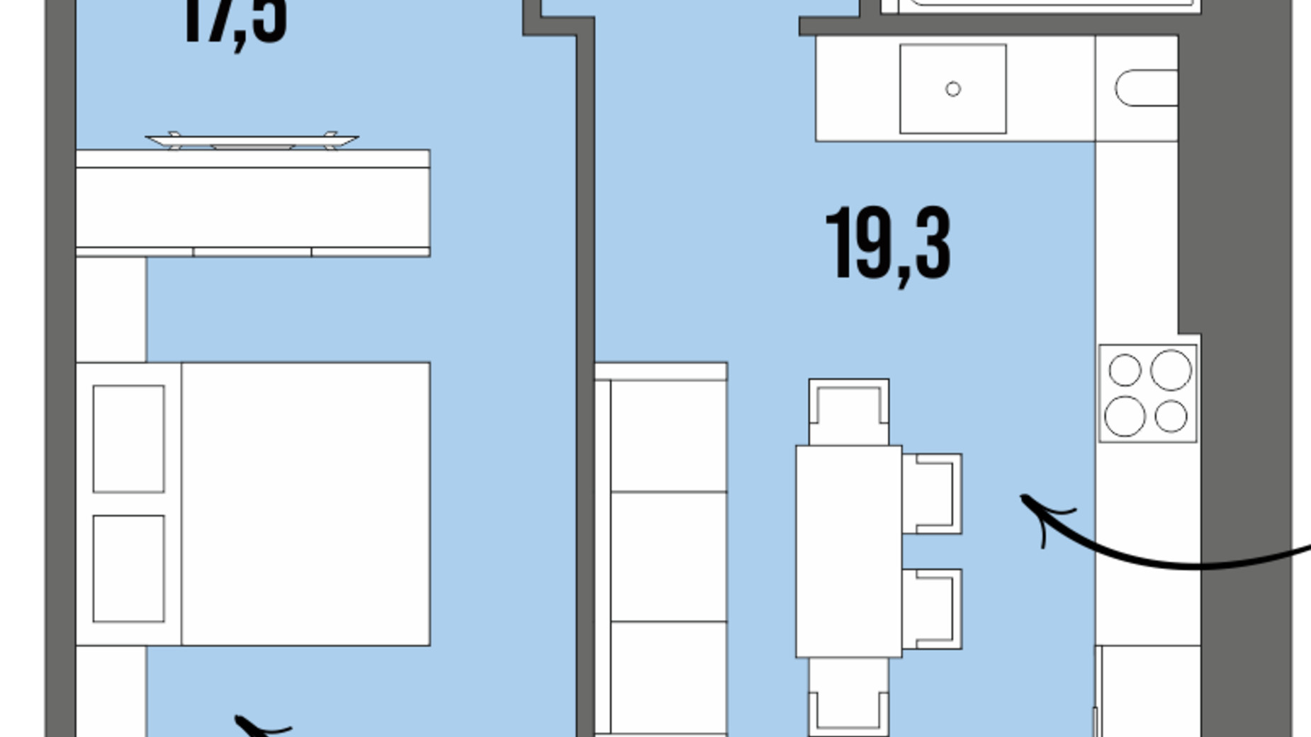 Планировка 1-комнатной квартиры в ЖК Dream Town 44.1 м², фото 362050