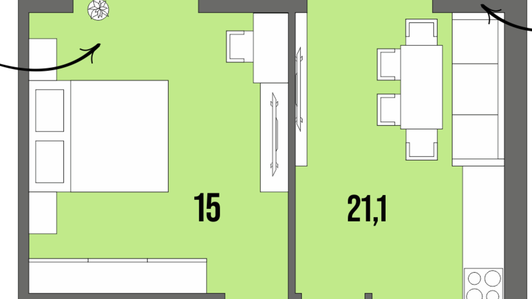 Планування 1-кімнатної квартири в ЖК Dream Town 42.9 м², фото 362051