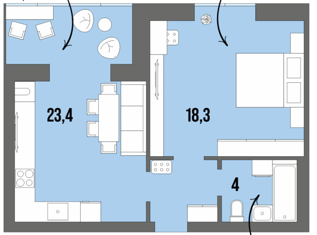 ЖК Dream Town: планировка 1-комнатной квартиры 47.4 м²