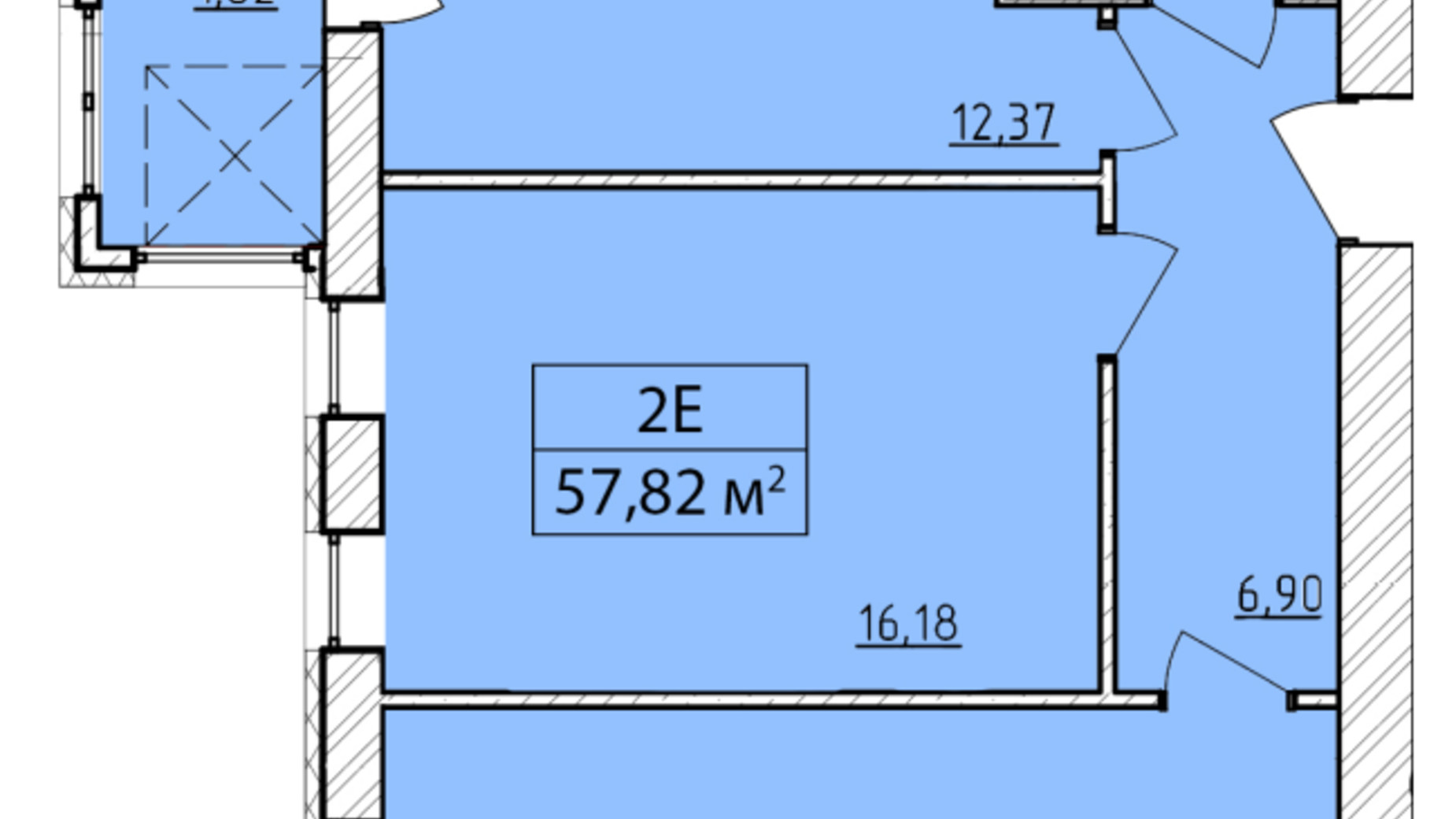 Планировка 2-комнатной квартиры в ЖК K-8 57.82 м², фото 362062