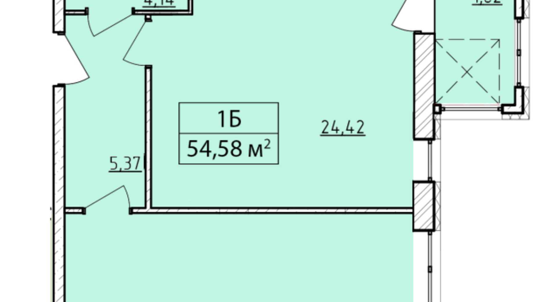 Планировка 1-комнатной квартиры в ЖК K-8 54.58 м², фото 362063