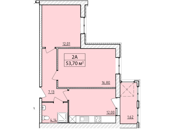 ЖК K-8: планування 2-кімнатної квартири 53.7 м²