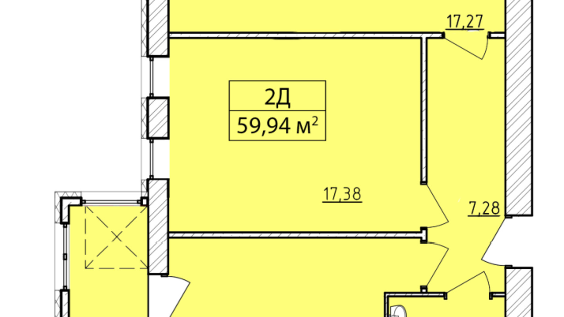 Планировка 2-комнатной квартиры в ЖК K-8 59.94 м², фото 362072