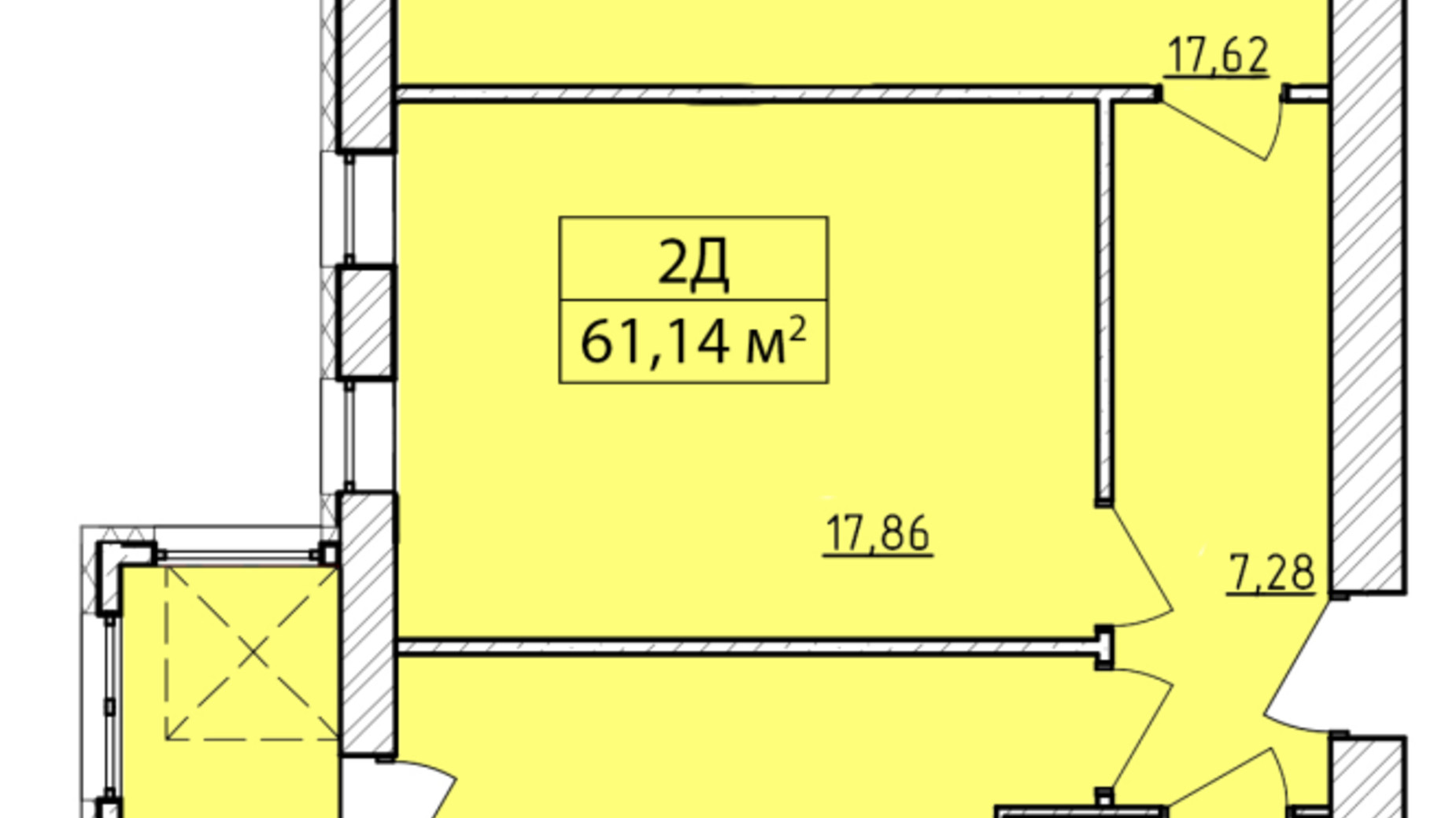 Планування 2-кімнатної квартири в ЖК K-8 61.14 м², фото 362078