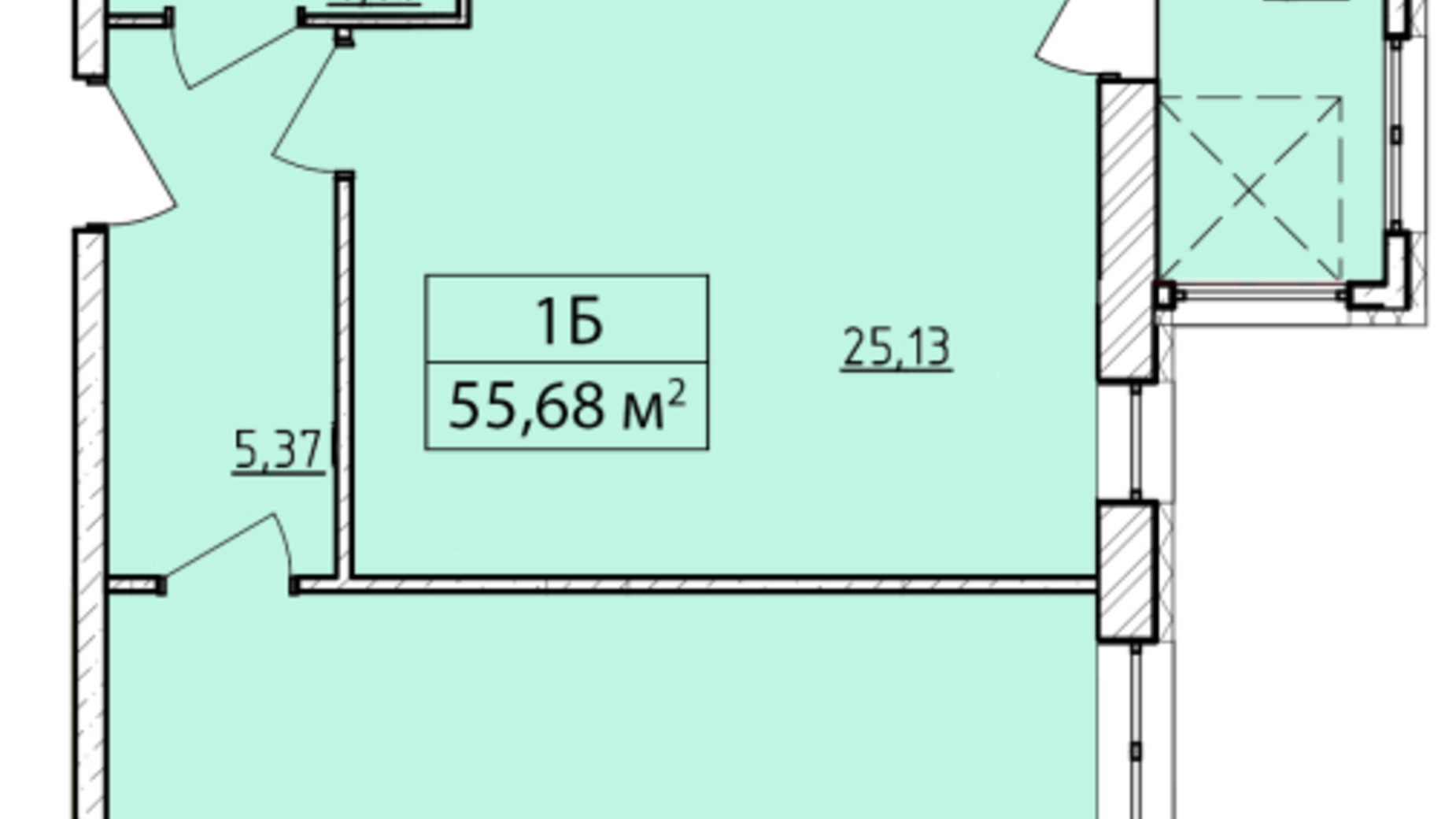 Планування 1-кімнатної квартири в ЖК K-8 55.68 м², фото 362079