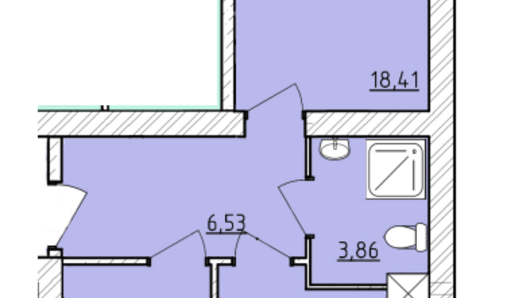 Планування 1-кімнатної квартири в ЖК K-8 46.09 м², фото 362081