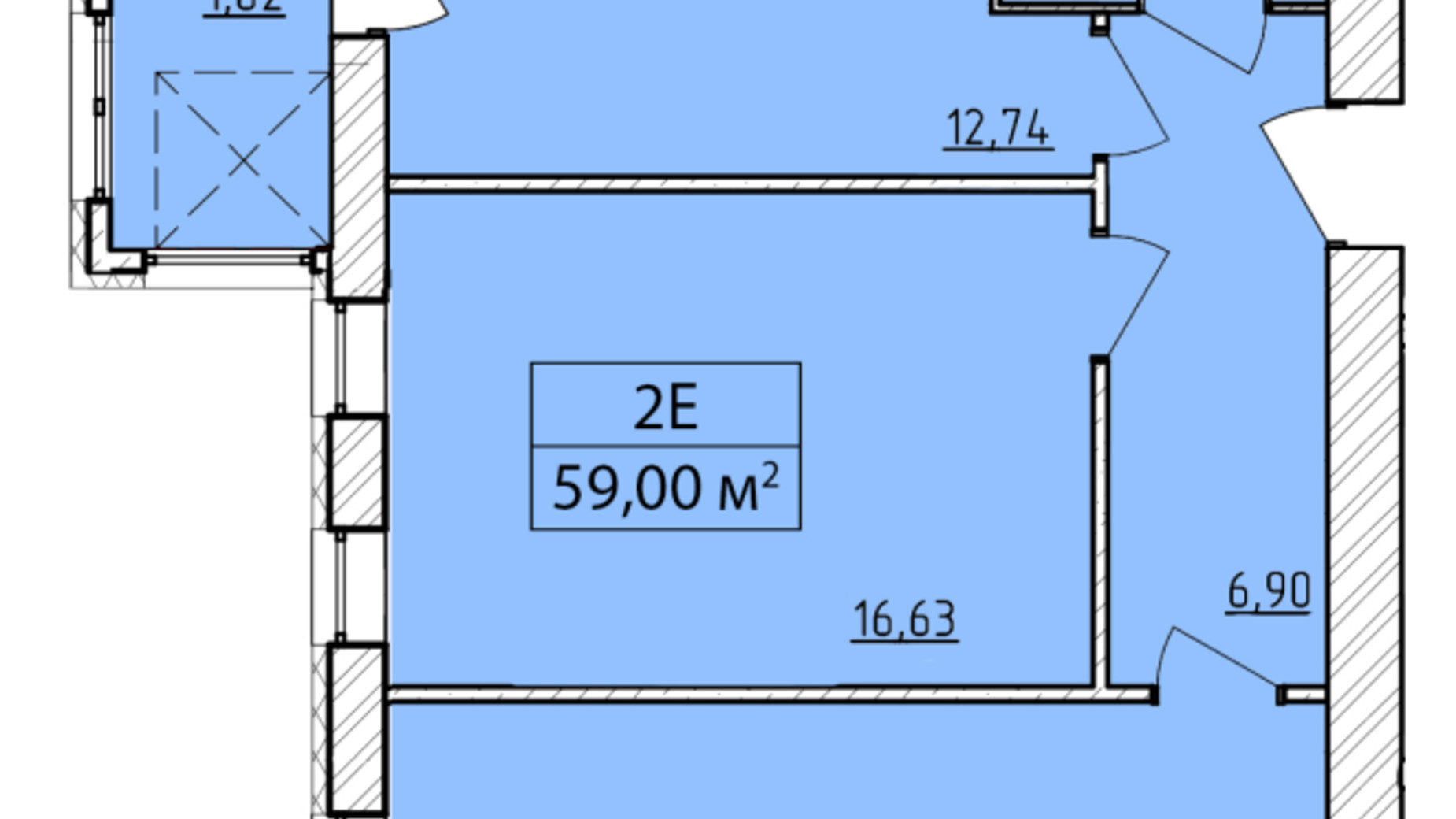 Планування 2-кімнатної квартири в ЖК K-8 59 м², фото 362084