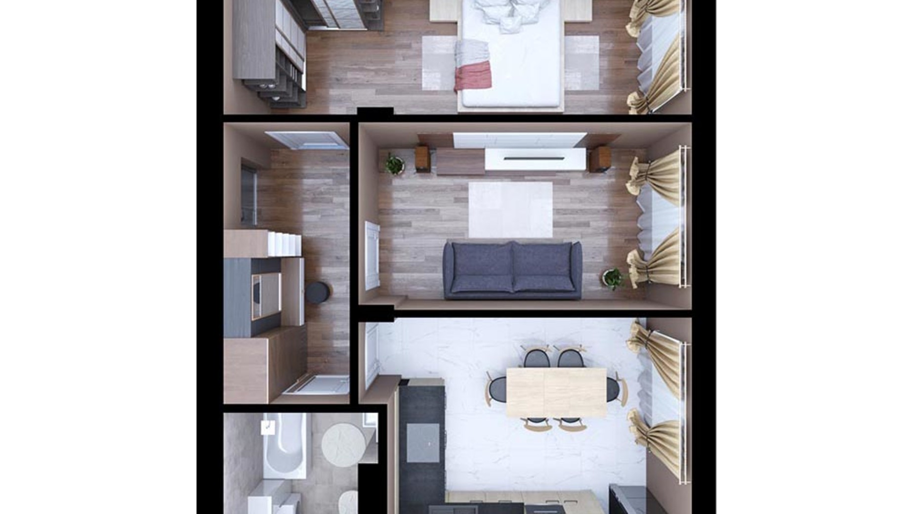 Планировка 2-комнатной квартиры в ЖК Scandia 55.64 м², фото 362180