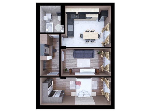 ЖК Scandia: планировка 2-комнатной квартиры 58.34 м²