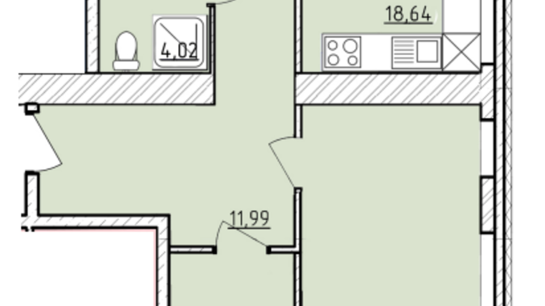 Планування 2-кімнатної квартири в ЖК K-8 68.65 м², фото 362190