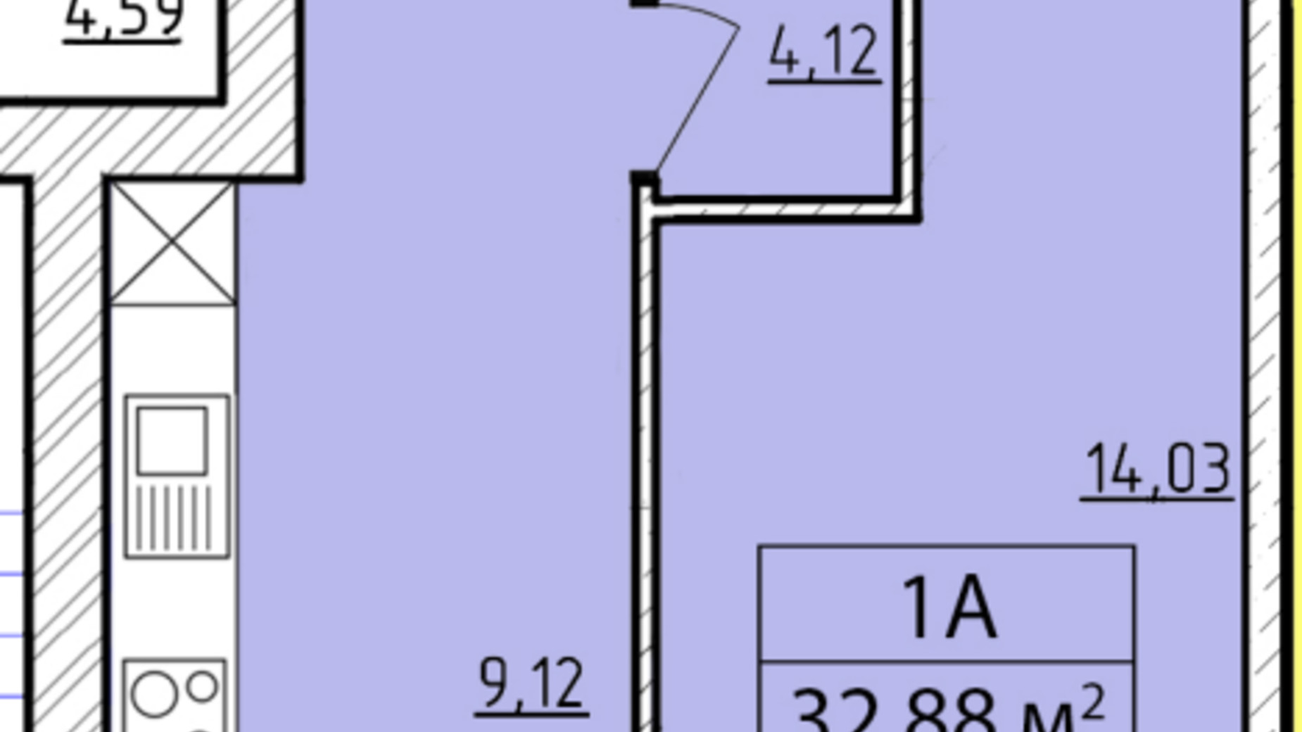 Планування 1-кімнатної квартири в ЖК K-8 32.88 м², фото 362195