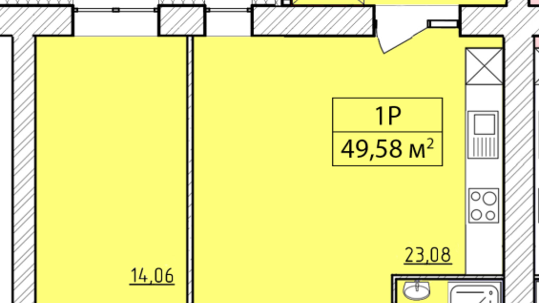 Планування 1-кімнатної квартири в ЖК K-8 49.58 м², фото 362203