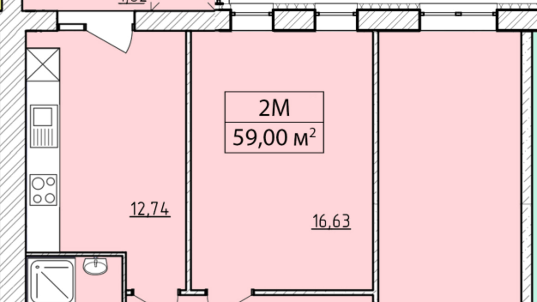 Планування 2-кімнатної квартири в ЖК K-8 59 м², фото 362223