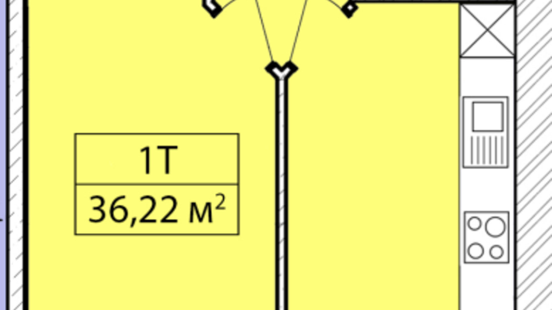 Планування 1-кімнатної квартири в ЖК K-8 36.22 м², фото 362225