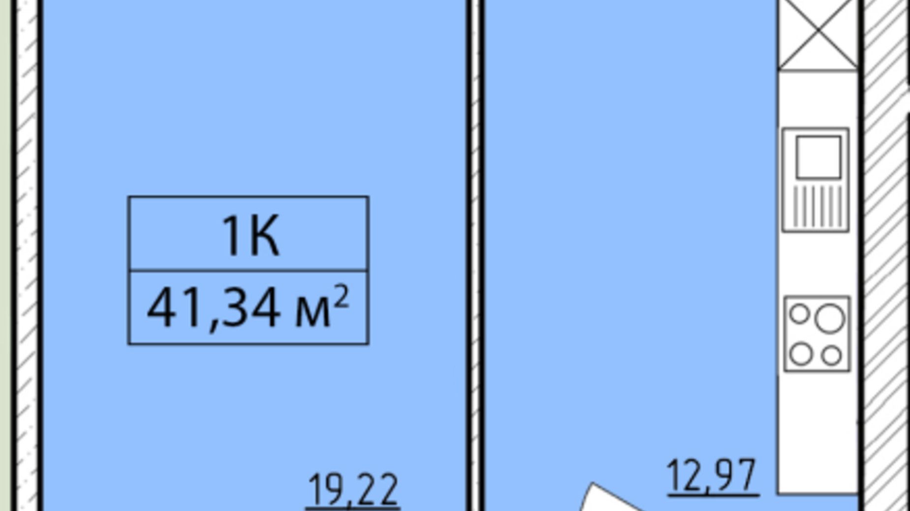 Планировка 1-комнатной квартиры в ЖК K-8 41.34 м², фото 362228