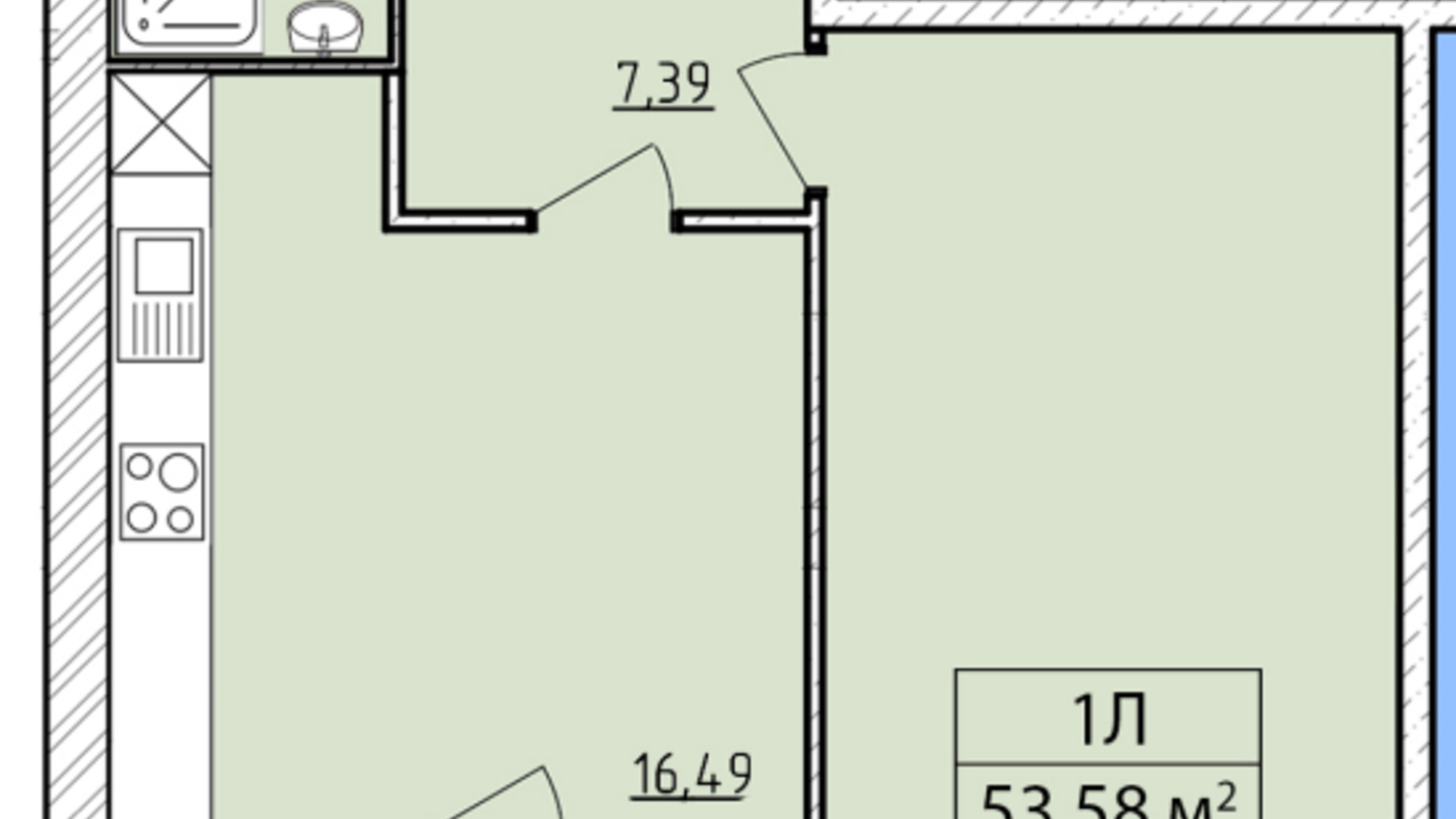 Планування 1-кімнатної квартири в ЖК K-8 53.58 м², фото 362229