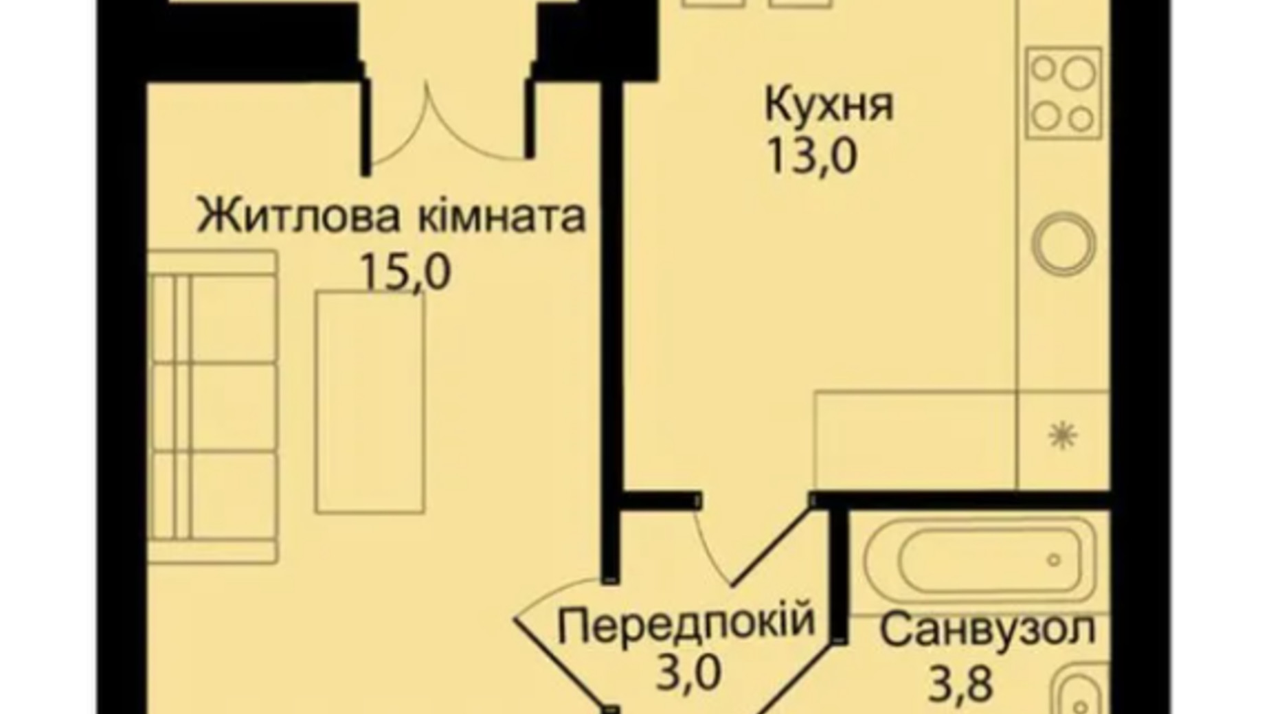 Планировка 1-комнатной квартиры в ЖК Muller Haus 38.1 м², фото 362388