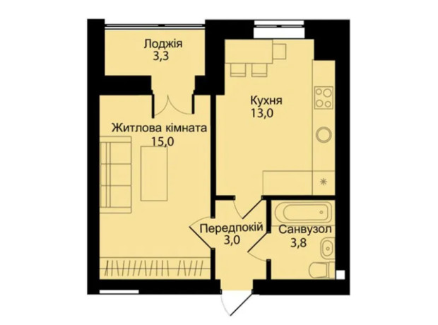 ЖК Muller Haus: планировка 1-комнатной квартиры 38.1 м²