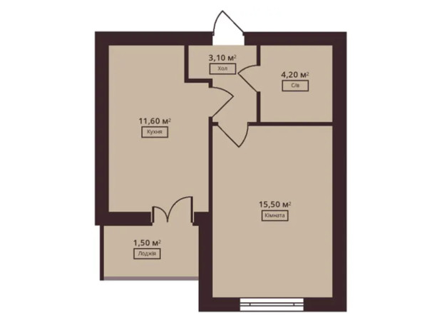 ЖК Muller Haus: планування 1-кімнатної квартири 35.9 м²